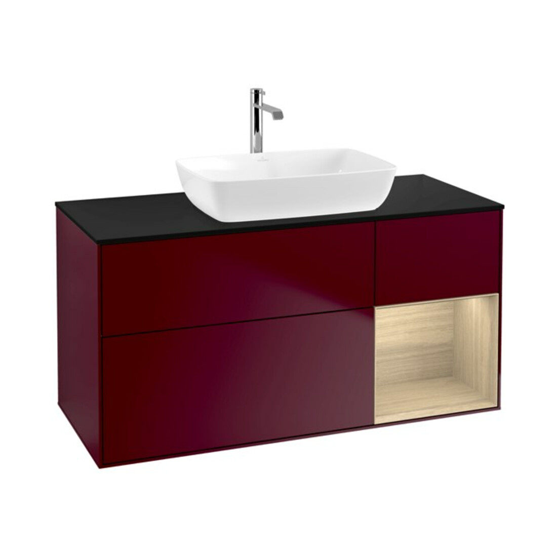 V&B Meuble sous lavabo Finion 120 cm, plan de découpe bleu mat, étagère ouverte, poignée mate