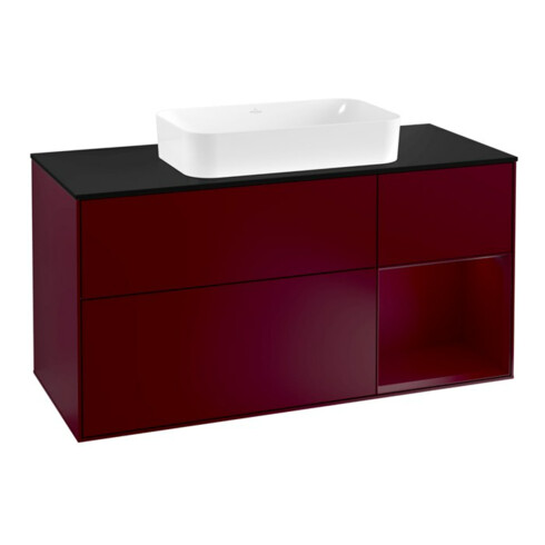 V&B Meuble sous lavabo Finion 120 cm, plan de drainage bleu, tiroir droit Peo, Peo m