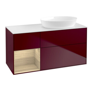 V&B Meuble sous lavabo Finion 120 cm, plan de toilette blanc, avec rangement Oa ven, Peo m
