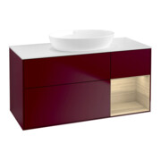 V&B Meuble sous lavabo Finion 120 cm, plan de toilette blanc, étagère Oa ven, Peo m