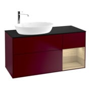 V&B Meuble sous lavabo Finion 120 cm, plan de toilette bleu, étagère ouverte, poignée métal