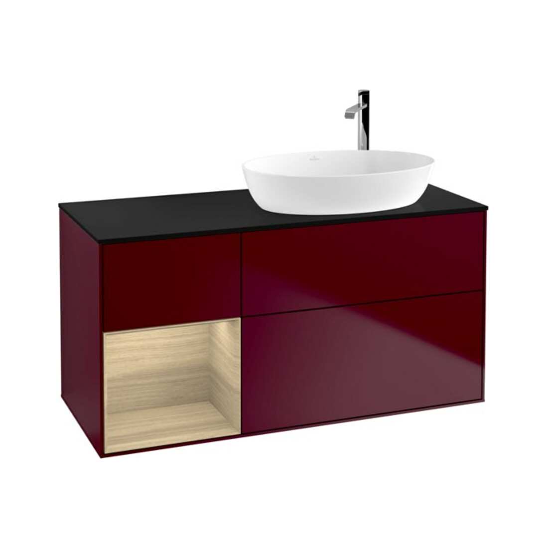V&B Meuble sous lavabo Finion 120 cm, plan de toilette bleu m, étagère Oa ven, Peo m