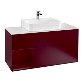 V&B Meuble sous lavabo Finion 120 cm, plan de travail blanc, tiroir gauche Peo, Peo m