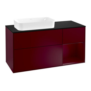 V&B Meuble sous lavabo Finion 120 cm, plan de travail bleu mat, étagère réglable Peo, Peo mat