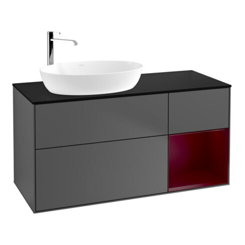 V&B Meuble sous lavabo Finion 120 cm, plan m, tiroir Peo m laqué, anthracite m