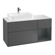 V&B Meuble sous lavabo Finion 120 cm, Plaqué blanc mat, Rangement réglable, Avec miroir