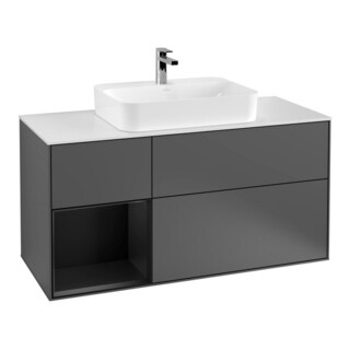 V&B Meuble sous lavabo Finion 120 cm, Plaqué blanc mat, Rg laqué mat, Anthracite m