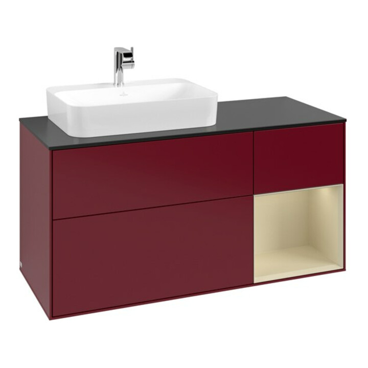 V&B Meuble sous lavabo Finion 120 cm, Plaqué blanc mat, Tiroir à droite, Poignées métal