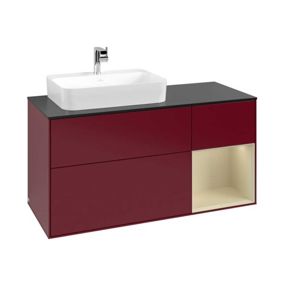 V&B Meuble sous lavabo Finion 120 cm, Plaqué blanc mat, Tiroir à droite, Poignées métal