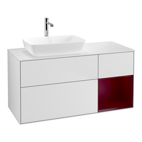 V&B Meuble sous lavabo Finion 120 cm, Plaqué blanc mat, Tiroirs Personnalisés mat laqué blanc