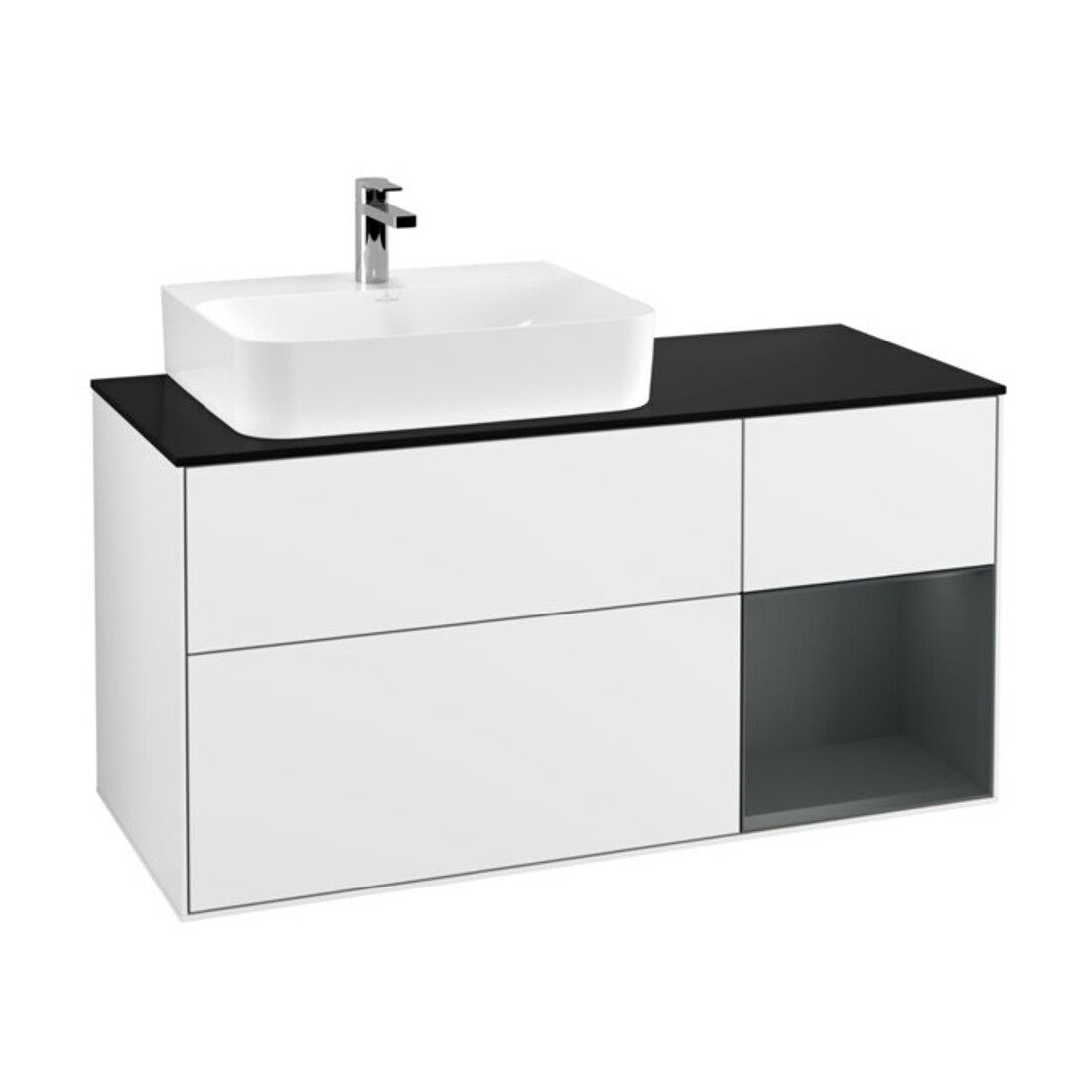 V&B Meuble sous lavabo Finion 120 cm, Plaque blanche, Laqué blanc brillant