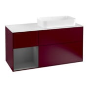 V&B Meuble sous lavabo Finion 120 cm, Plaque blanche mat, Tiroir gauche anthracite mat, Poignée mat