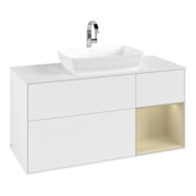 V&B Meuble sous lavabo Finion 120 cm, Plaqué chêne blanchi, Gris mat laqué, blanc mat laqué