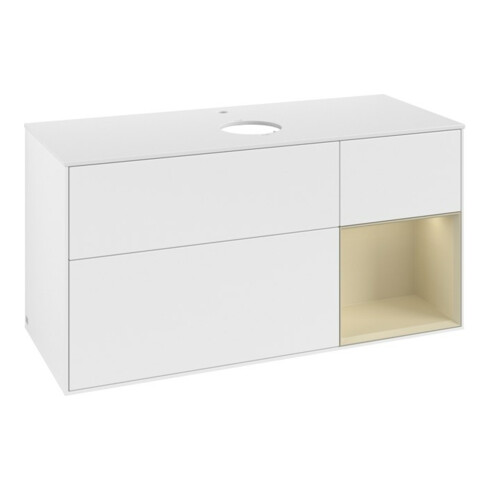 V&B Meuble sous lavabo Finion 120 cm, Plaqué chêne blanchi, Gris mat laqué, blanc mat laqué