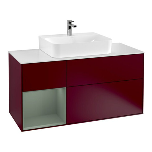 V&B Meuble sous lavabo Finion 120 cm, Plaqué chêne, Tiroir gauche, Huilé avec laque, Poignée métal