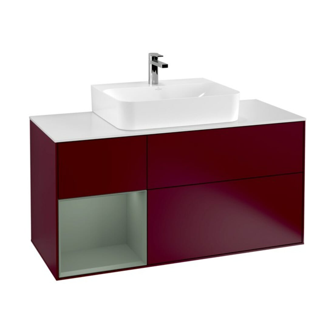 V&B Meuble sous lavabo Finion 120 cm, Plaqué chêne, Tiroir gauche, Huilé avec laque, Poignée métal