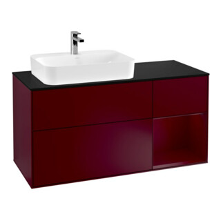 V&B Meuble sous lavabo Finion 120 cm, plaque de découpe bleue, étagère droite Peo, Peo m