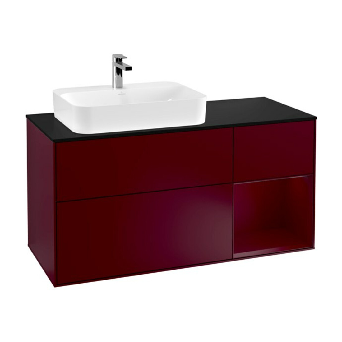 V&B Meuble sous lavabo Finion 120 cm, plaque de découpe bleue, étagère droite Peo, Peo m