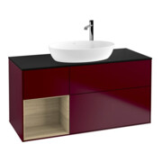 V&B Meuble sous lavabo Finion 120 cm, plaque de fermeture bleue, étagère ouverte, poignée métallique-1