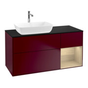 V&B Meuble sous lavabo Finion 120 cm, plaque de fixation bleue, étagère ouverte, poignée métallique-1