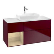 V&B Meuble sous lavabo Finion 120 cm, plaque de recouvrement blanche, étagère Oa ven, Peo m