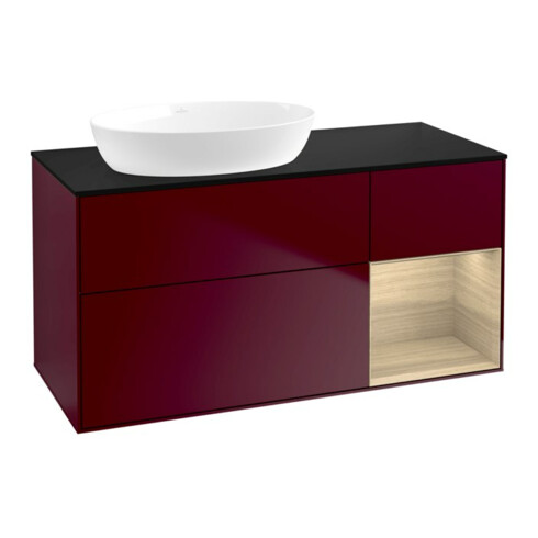V&B Meuble sous-lavabo Finion 120 cm, plinthe abs. bleue, étagère Oa ven, Peo m