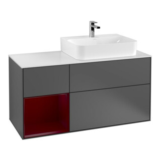 V&B Meuble sous lavabo Finion 120cm, blanc brillant, étagère gauche, anthracite mat