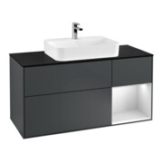 V&B Meuble sous lavabo Finion 120cm, éclairage mural, blanc brillant, bleu mat Lac