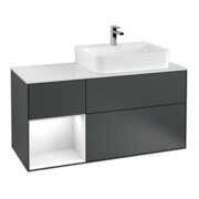 V&B Meuble sous-lavabo Finion 120cm, éclairage mural, blanc laqué, bleu mat
