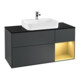 V&B Meuble sous-lavabo Finion 120cm, éclairage mural, placage bois, laque mat bleu-1