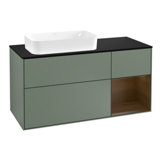 V&B Meuble sous-lavabo Finion 120cm, éclairage mural, placage noyer, laqué huileux