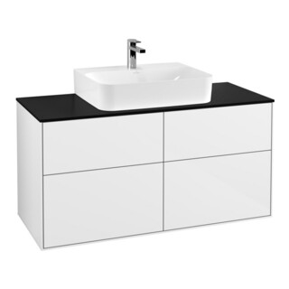 V&B Meuble sous-lavabo Finion 120x60,3 cm, éclairage mural, plan abl. bleu mat, laqué blanc brillant