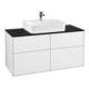 V&B Meuble sous-lavabo Finion 120x60,3 cm, éclairage mural, plan abl. bleu mat, laqué blanc brillant-1