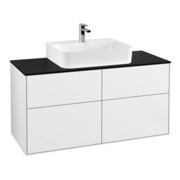V&B Meuble sous-lavabo Finion 120x60,3 cm, éclairage mural, plan abl. bleu mat, laqué blanc brillant