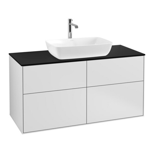 V&B Meuble sous lavabo Finion 120x60,3 cm, panneau latéral bleu, blanc avec laque