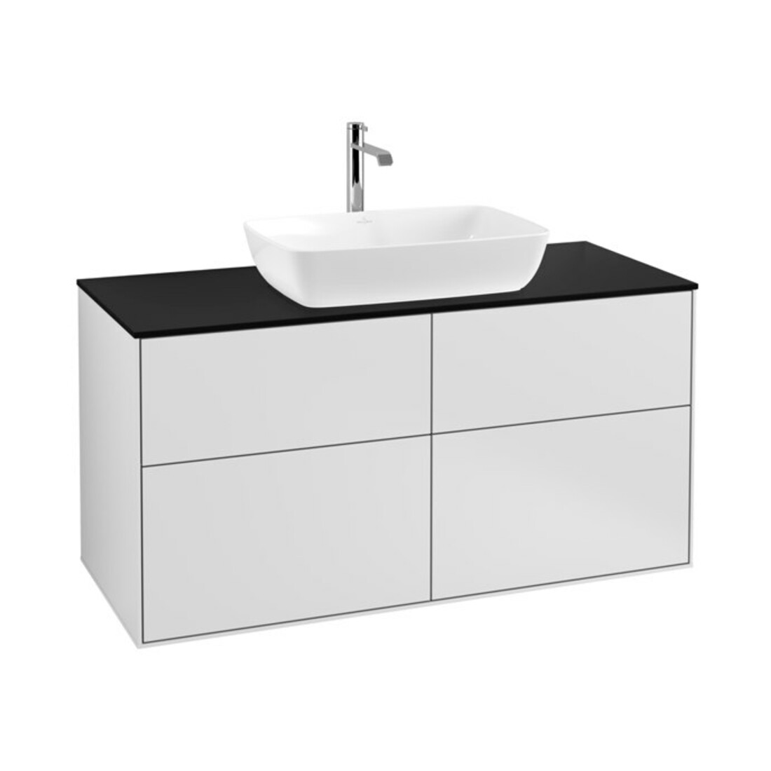 V&B Meuble sous lavabo Finion 120x60,3 cm, panneau latéral bleu, blanc avec laque