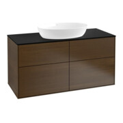 V&B Meuble sous lavabo Finion 120x60,3 cm, panneau latéral bleu, placage noyer