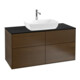 V&B Meuble sous lavabo Finion 120x60,3 cm, panneau latéral bleu, placage noyer-1