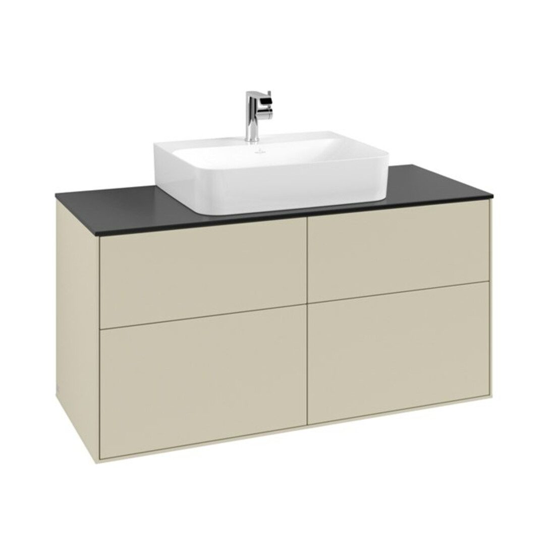 V&B Meuble sous lavabo Finion 120x60,3 cm, plan d'abattant bleu mat, poignée gris mat Lac