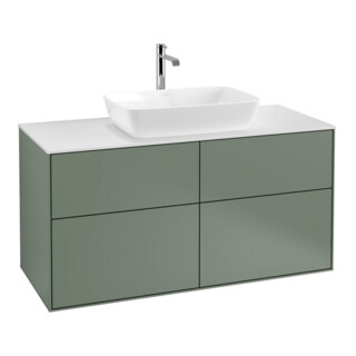 V&B Meuble sous lavabo Finion 120x60,3 cm, plan de découpe blanc, olivier avec laque