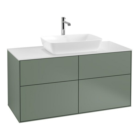 V&B Meuble sous lavabo Finion 120x60,3 cm, plan de découpe blanc, olivier avec laque