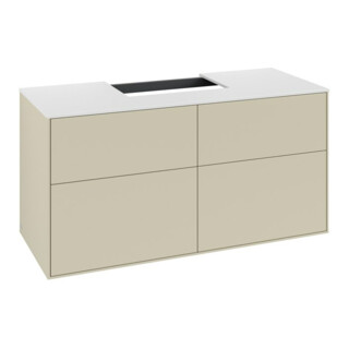 V&B Meuble sous-lavabo Finion 120x60,3 cm, plan de découpe blanc, poignée argent mat laqué