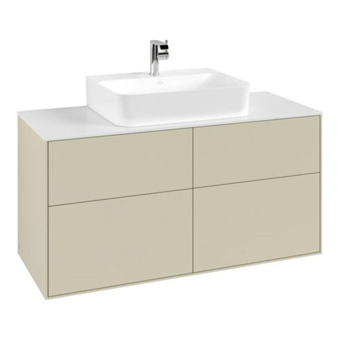 V&B Meuble sous-lavabo Finion 120x60,3 cm, plan de découpe blanc, poignée argent mat laqué
