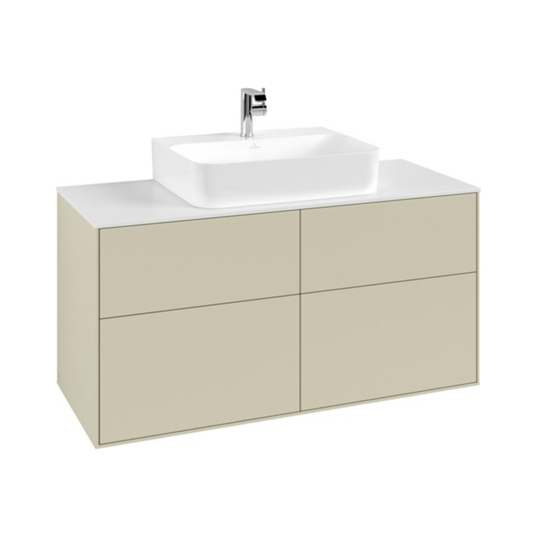 V&B Meuble sous-lavabo Finion 120x60,3 cm, plan de découpe blanc, poignée argent mat laqué