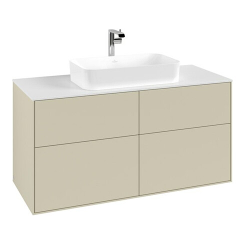 V&B Meuble sous lavabo Finion 120x60,3 cm, plan de découpe blanc, poignée grise avec laque