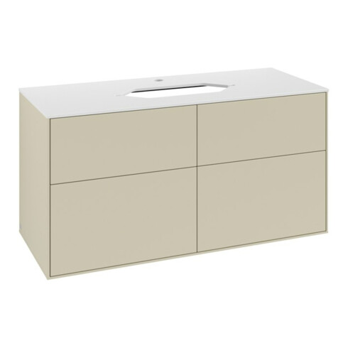 V&B Meuble sous lavabo Finion 120x60,3 cm, plan de découpe blanc, poignée grise avec laque