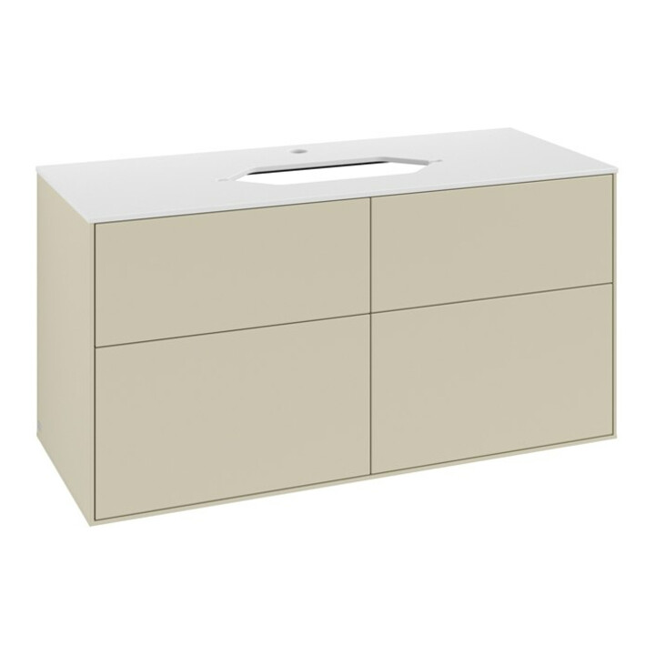 V&B Meuble sous lavabo Finion 120x60,3 cm, plan de découpe blanc, poignée grise avec laque