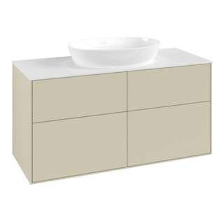 V&B Meuble sous lavabo Finion 120x60,3 cm, plan de découpe blanc, poignées argent mat laquées