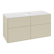 V&B Meuble sous lavabo Finion 120x60,3 cm, plan de découpe blanc, poignées argent mat laquées-3