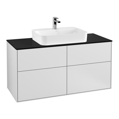 V&B Meuble sous lavabo Finion 120x60,3 cm, plan de drainage bleu, blanc avec laque